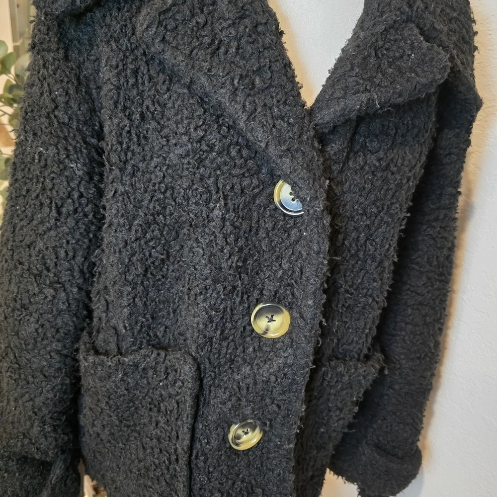 Free People Women’s Soft Faux Teddy Shearling Peacoat Coat In Black S